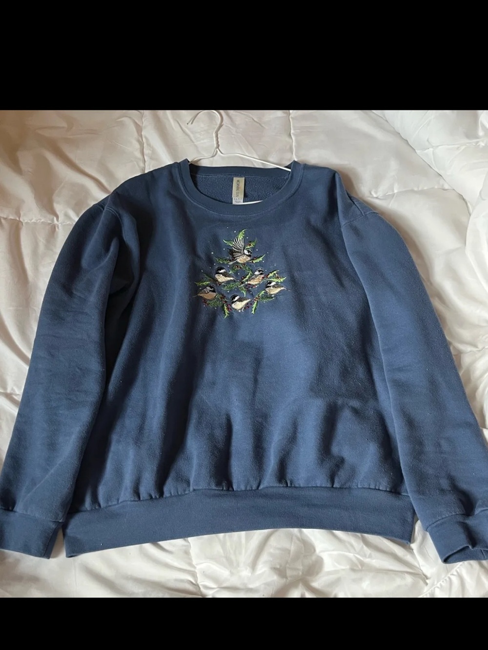 Women's Navy Blue Sweatshirt with Bird Embroidery